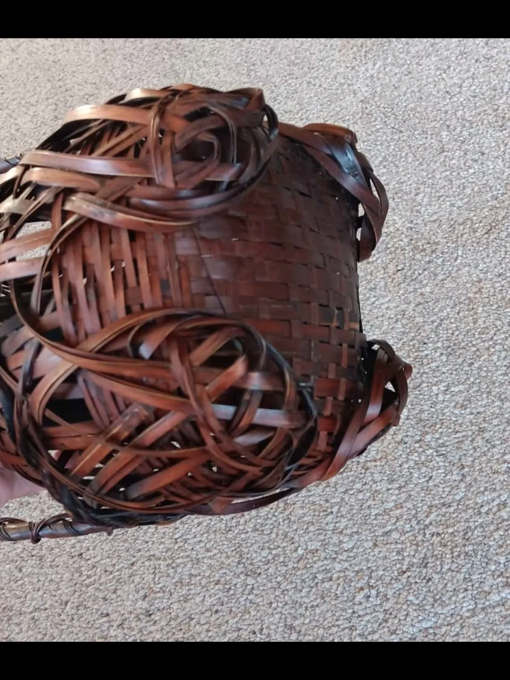 Antique Japanese Hanakago Bamboo Basket Ikebana With Handle